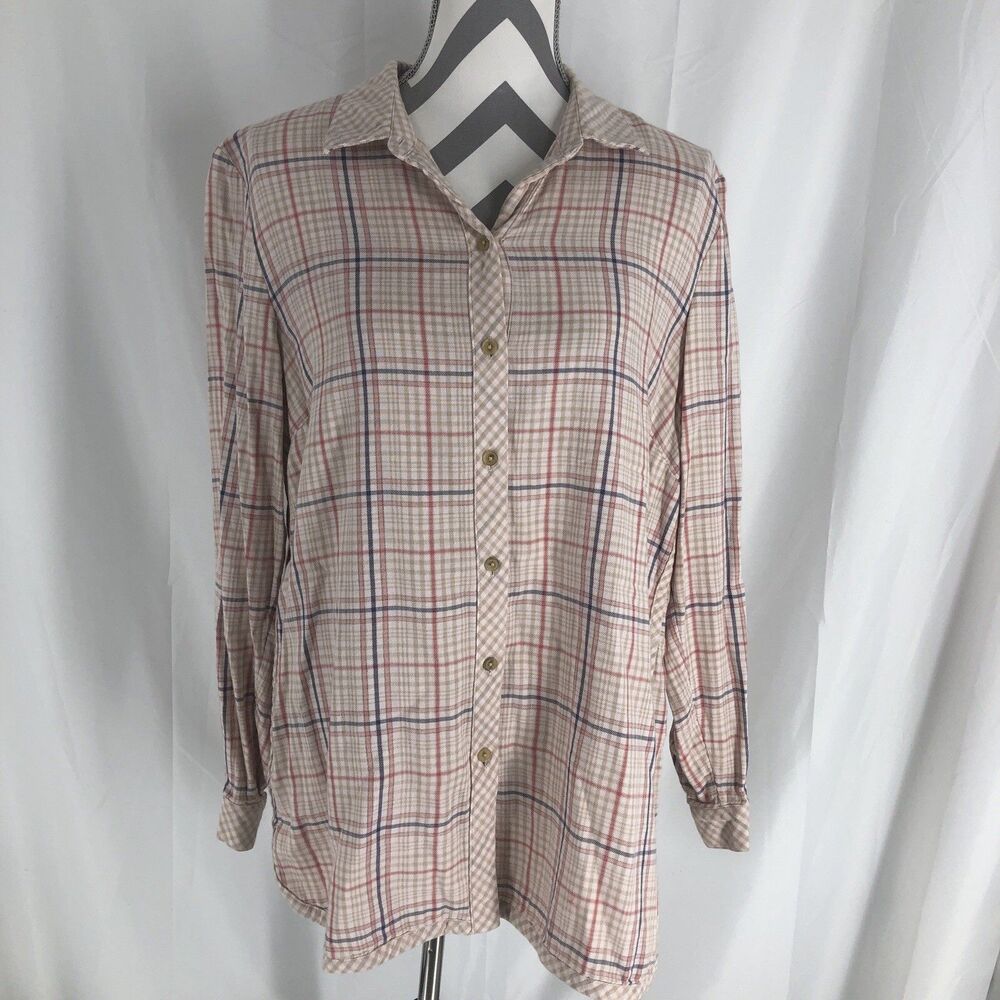 J. Jill Blouse Women's Gray Blue Gingham Plaid Long Sleeve Casual Medium